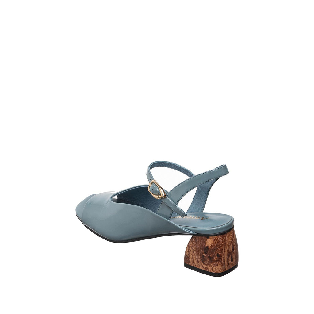 Womens Patent Leather Ankle Strap Sandals Wood Block Heel - Blue - View 6 | C52 Anne