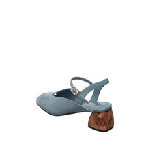 Womens Patent Leather Ankle Strap Sandals Wood Block Heel - Blue - Thumbnail 6 | C52 Anne
