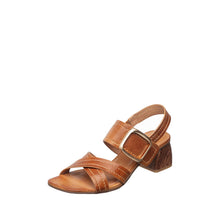 Womens Brown Leather Block Heel Sandals Buckle Strap Comfort - Taupe - Thumbnail 2 | C54 Angel
