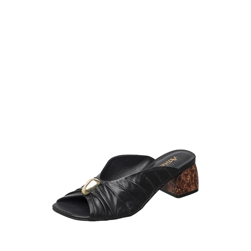 Womens Ruched Leather Mules Tortoise Block Heel Chic Comfort - Black - View 2 | C58 Rachel