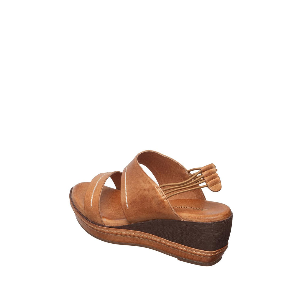 Womens Leather Wedge Sandals Ankle Strap Comfort Style - Tan - View 5 | D09 Jax