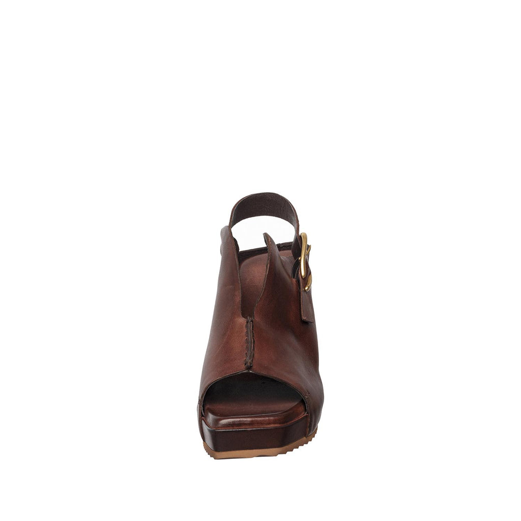 Womens Leather Slingback Wedge Sandals Platform Comfort Style - Chocolate - View 5 | D16 Mindy