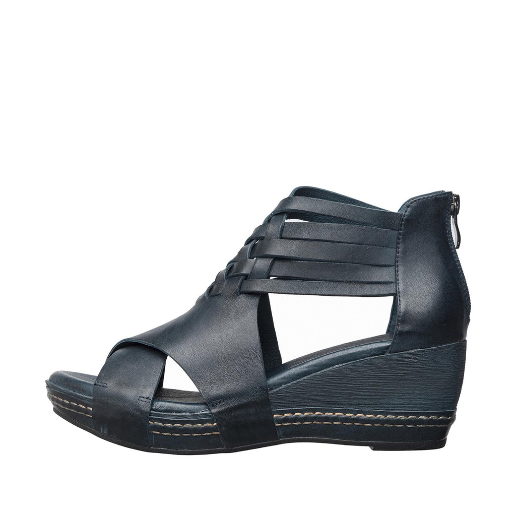 Womens Strappy Leather Wedge Sandals Back Zip Comfort Style - Dragonfly - View 3 | D36 Tavi