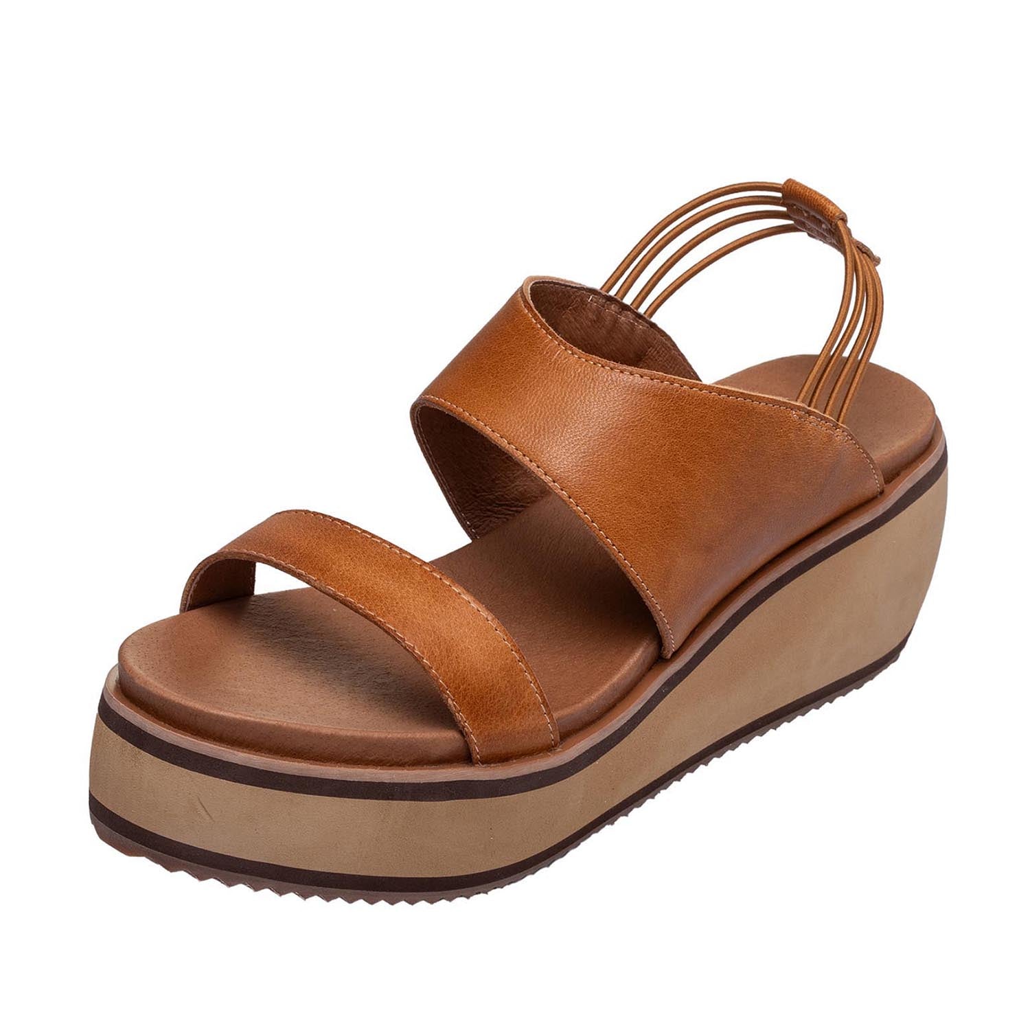 Leather Platform Wedge Sandals – Stylish Comfortable – Antelope