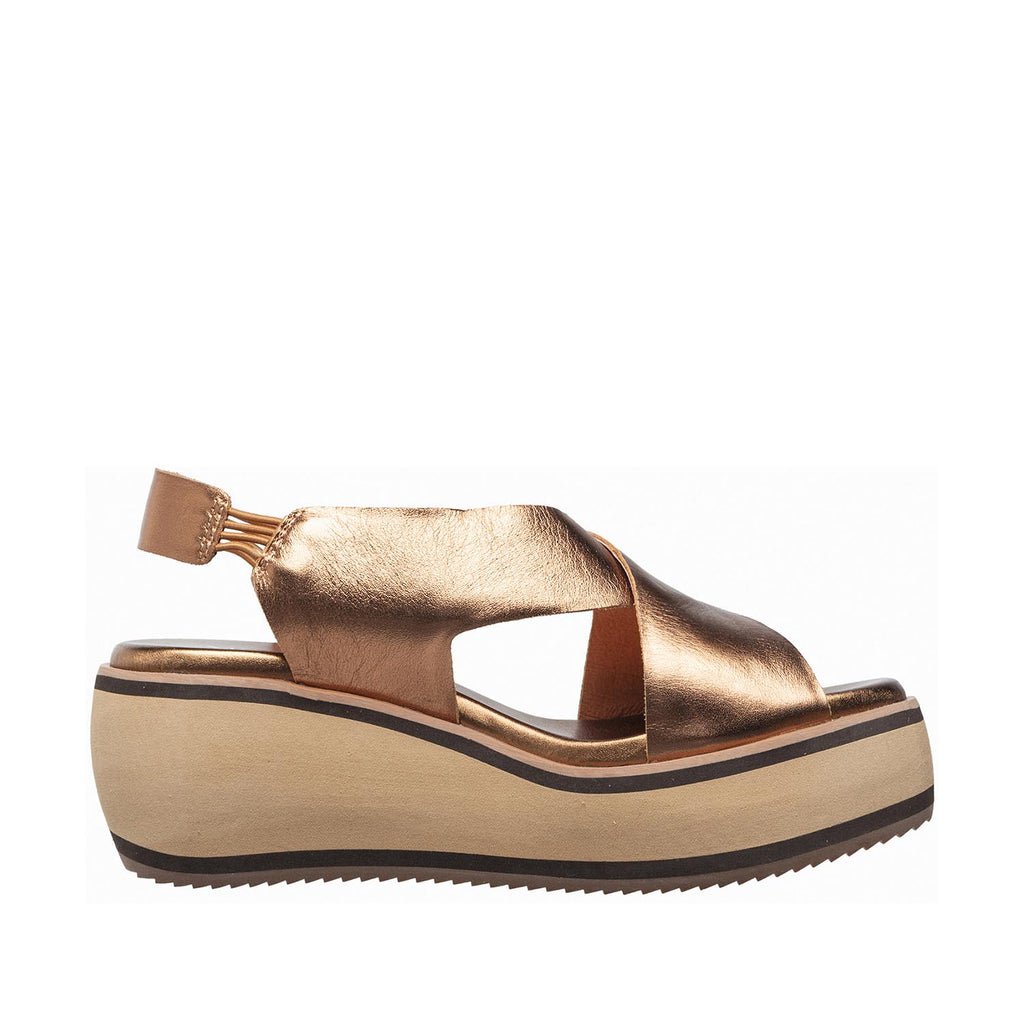 Womens Metallic Platform Slingback Sandals Wedge Comfort Style - Bronze - View 3 | E37 Kylie