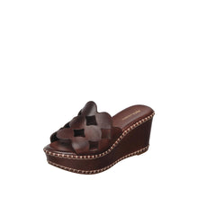 Womens Woven Leather Wedge Sandals Platform Comfort Style - Coffee - Thumbnail 1 | H54 Opal
