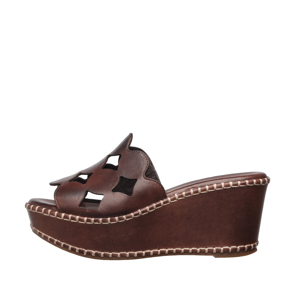 Womens Woven Leather Wedge Sandals Platform Comfort Style - Coffee - View 2 | H54 Opal