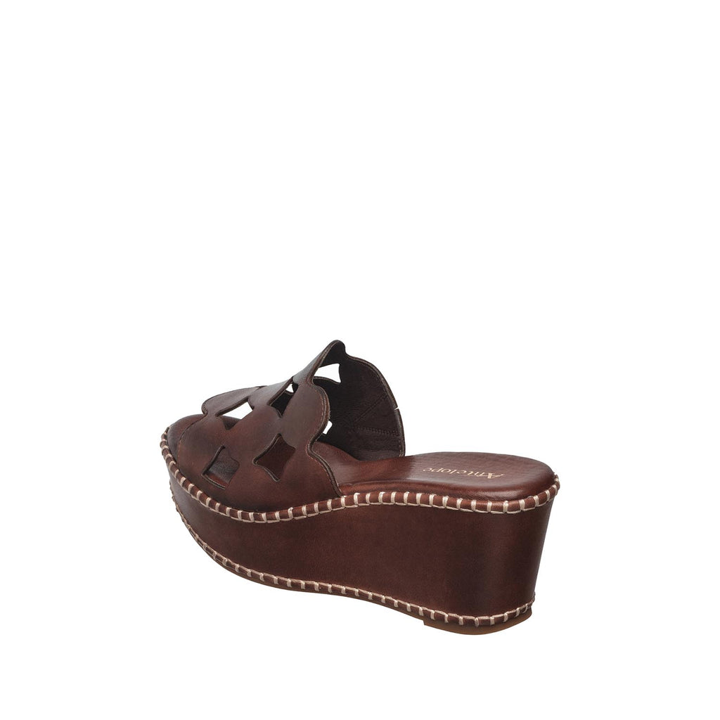 Womens Woven Leather Wedge Sandals Platform Comfort Style - Coffee - View 5 | H54 Opal