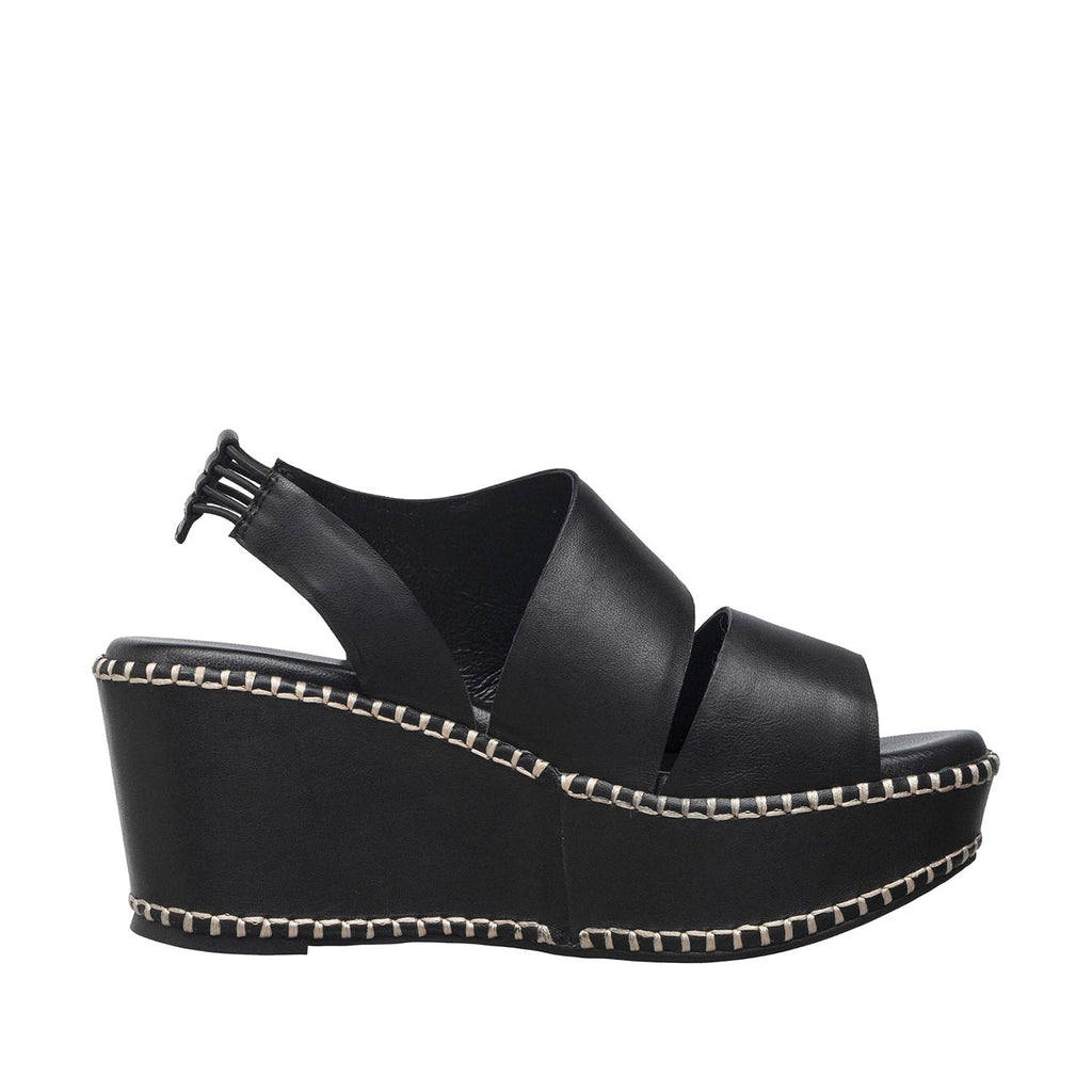 Womens Platform Wedge Sandals With Stud Trim Summer Comfort - Black - View 3 | H55 Linda