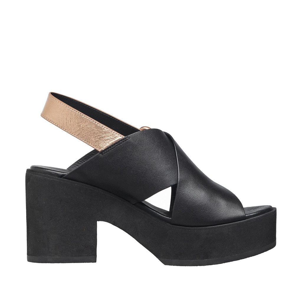 Womens Platform Slingback Sandals Black Leather Block Heel Trendy Comfort - Black - View 4 | I04 Joey