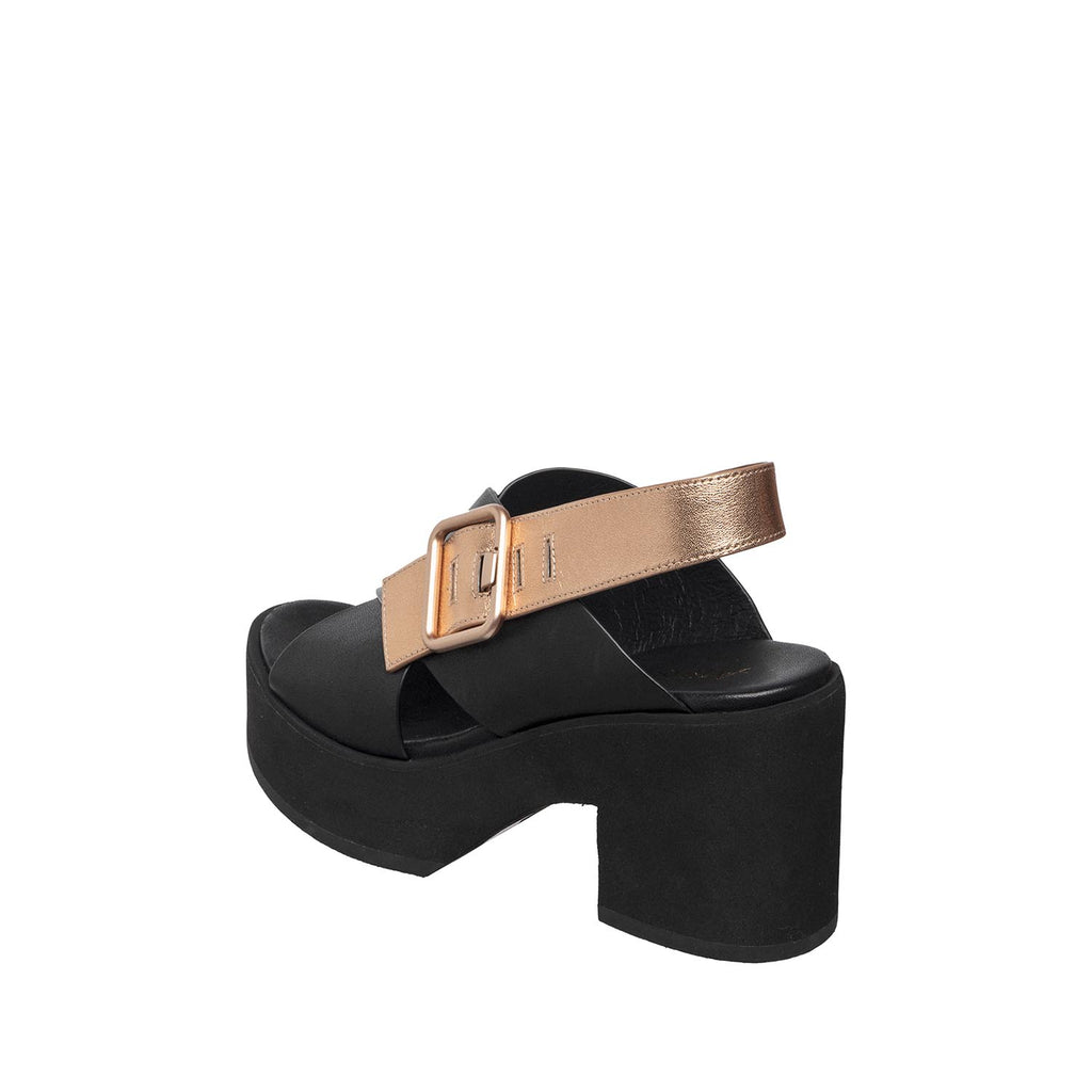 Womens Platform Slingback Sandals Black Leather Block Heel Trendy Comfort - Black - View 6 | I04 Joey