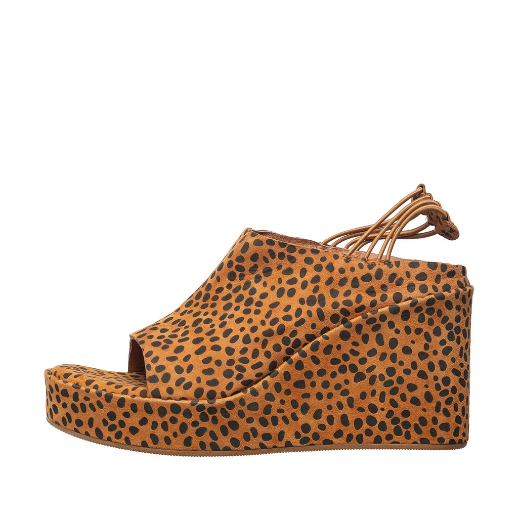 Womens Leopard Print Wedge Sandals Ankle Strap Platform Style - Tobacco - View 8 | I28 Brooklyn