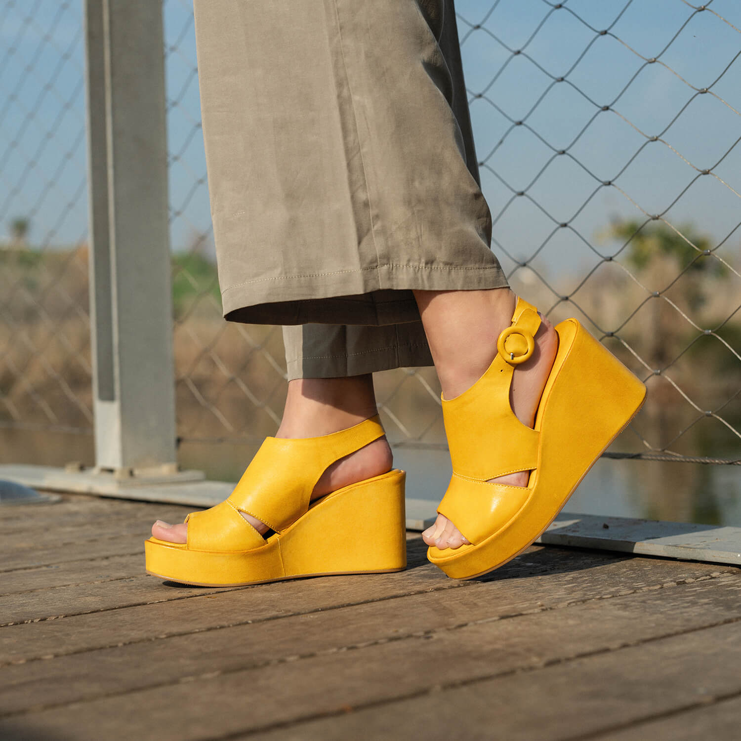 Tall Platform Peep Toe Wedges – Stylish & Comfortable – Antelope