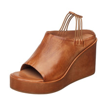 Womens Leather Wedge Mules Ankle Strap Platform Comfort - Taupe - Thumbnail 2 | I38 Brooklyn

