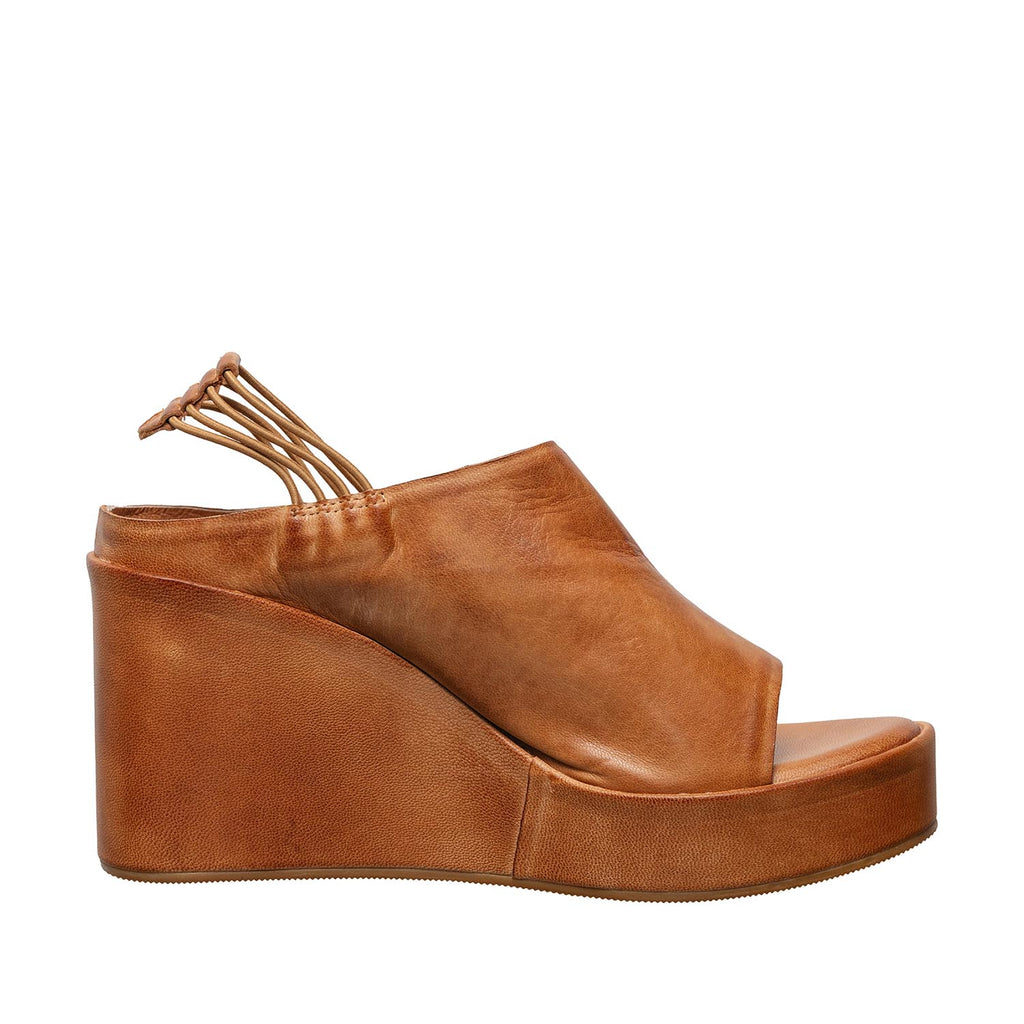 Womens Leather Wedge Mules Ankle Strap Platform Comfort - Taupe - View 4 | I38 Brooklyn