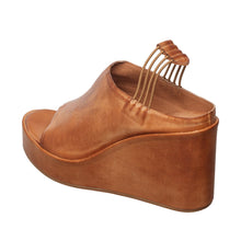 Womens Leather Wedge Mules Ankle Strap Platform Comfort - Taupe - Thumbnail 6 | I38 Brooklyn
