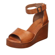 Womens Leather Ankle Strap Platform Wedge Sandals - Tan - Thumbnail 2 | I47 Janie

