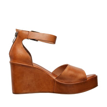 Womens Leather Ankle Strap Platform Wedge Sandals - Tan - Thumbnail 4 | I47 Janie
