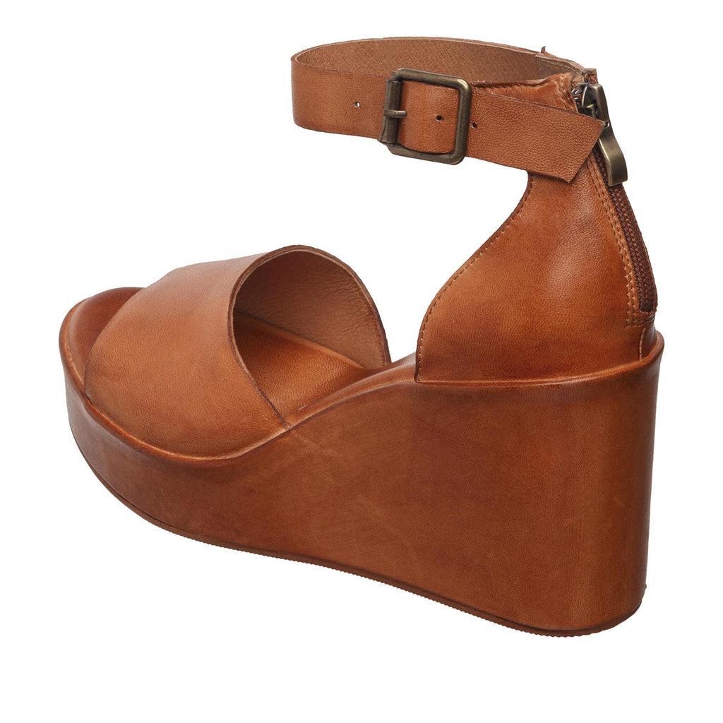 Womens Leather Ankle Strap Platform Wedge Sandals - Tan - View 6 | I47 Janie