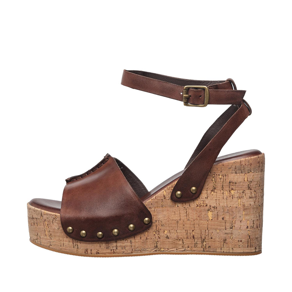 Womens Cork Wedge Ankle Strap Sandals Platform Comfort - Coffee - View 2 | I56 Allie