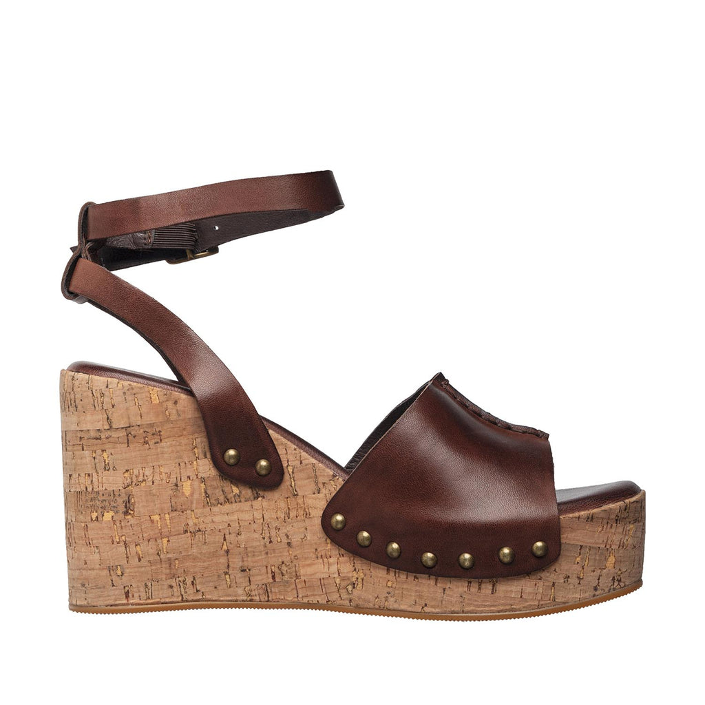 Womens Cork Wedge Ankle Strap Sandals Platform Comfort - Coffee - View 3 | I56 Allie