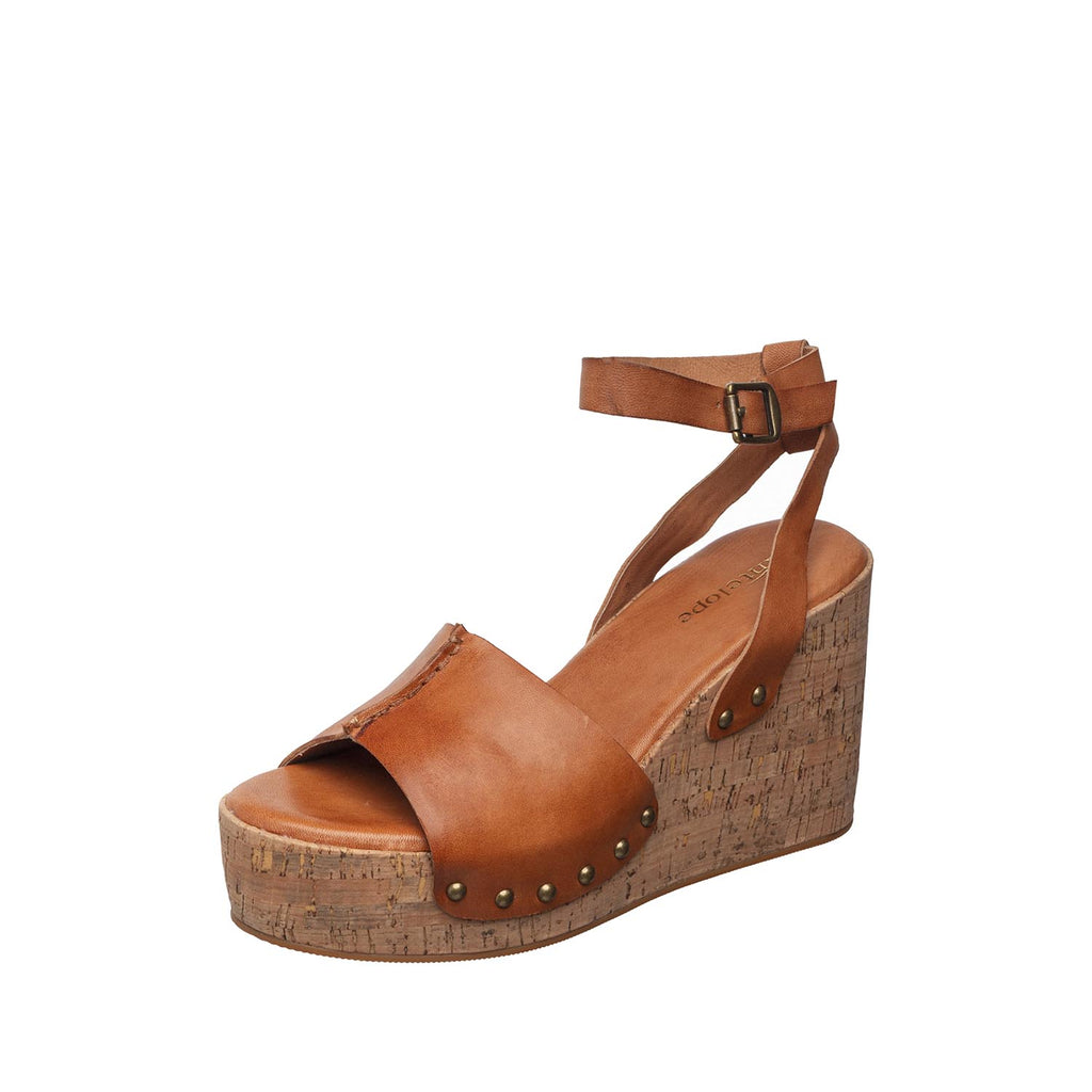 Womens Cork Wedge Ankle Strap Sandals Platform Comfort - Tan - View 6 | I56 Allie