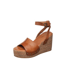 Womens Cork Wedge Ankle Strap Sandals Platform Comfort - Tan - Thumbnail 6 | I56 Allie
