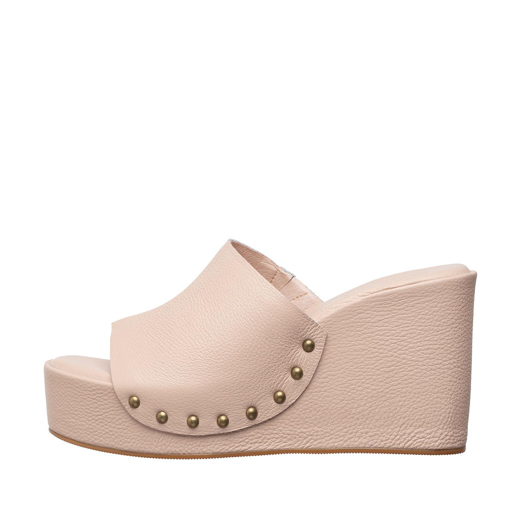 Womens Leather Wedge Mules Platform Studded Comfort Style - Blush - View 8 | I59 Aria