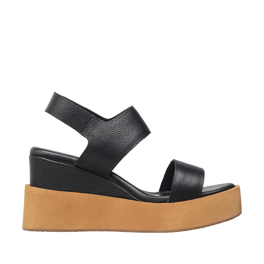 Womens Platform Wedge Sandals Two Strap Comfort Style - Black - View 9 | I76 Jill