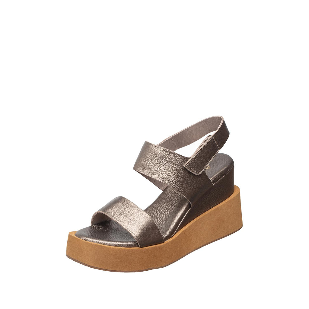 Womens Platform Wedge Sandals Two Strap Comfort Style - Pewter - View 2 | I76 Jill
