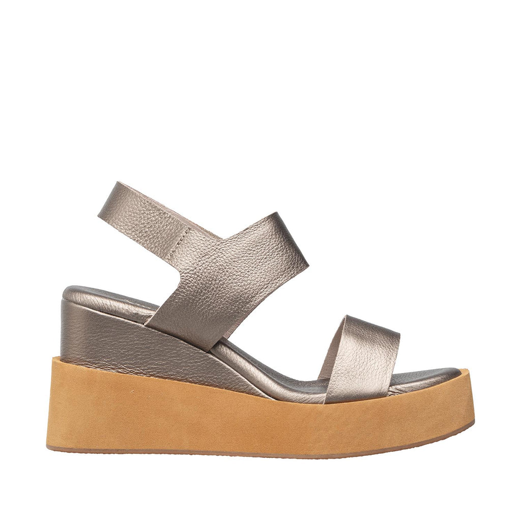 Womens Platform Wedge Sandals Two Strap Comfort Style - Pewter - View 4 | I76 Jill
