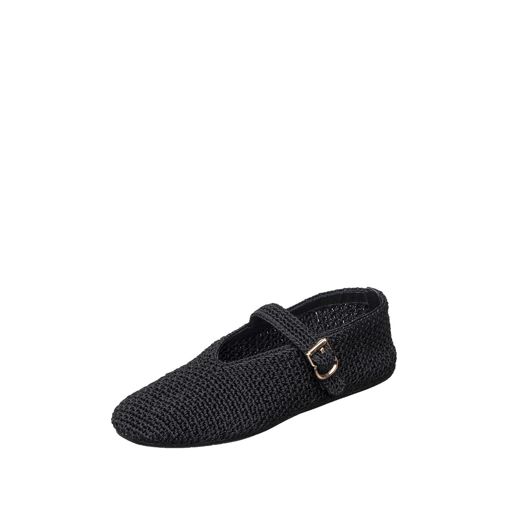 Womens Woven Mary Jane Flats With Buckle Comfort Style - Black - View 7 | J01 Daphne