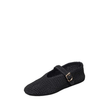 Womens Woven Mary Jane Flats With Buckle Comfort Style - Black - Thumbnail 7 | J01 Daphne
