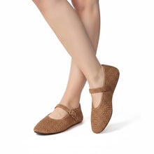 Womens Woven Mary Jane Flats With Buckle Comfort Style - Taupe - Thumbnail 1 | J01 Daphne
