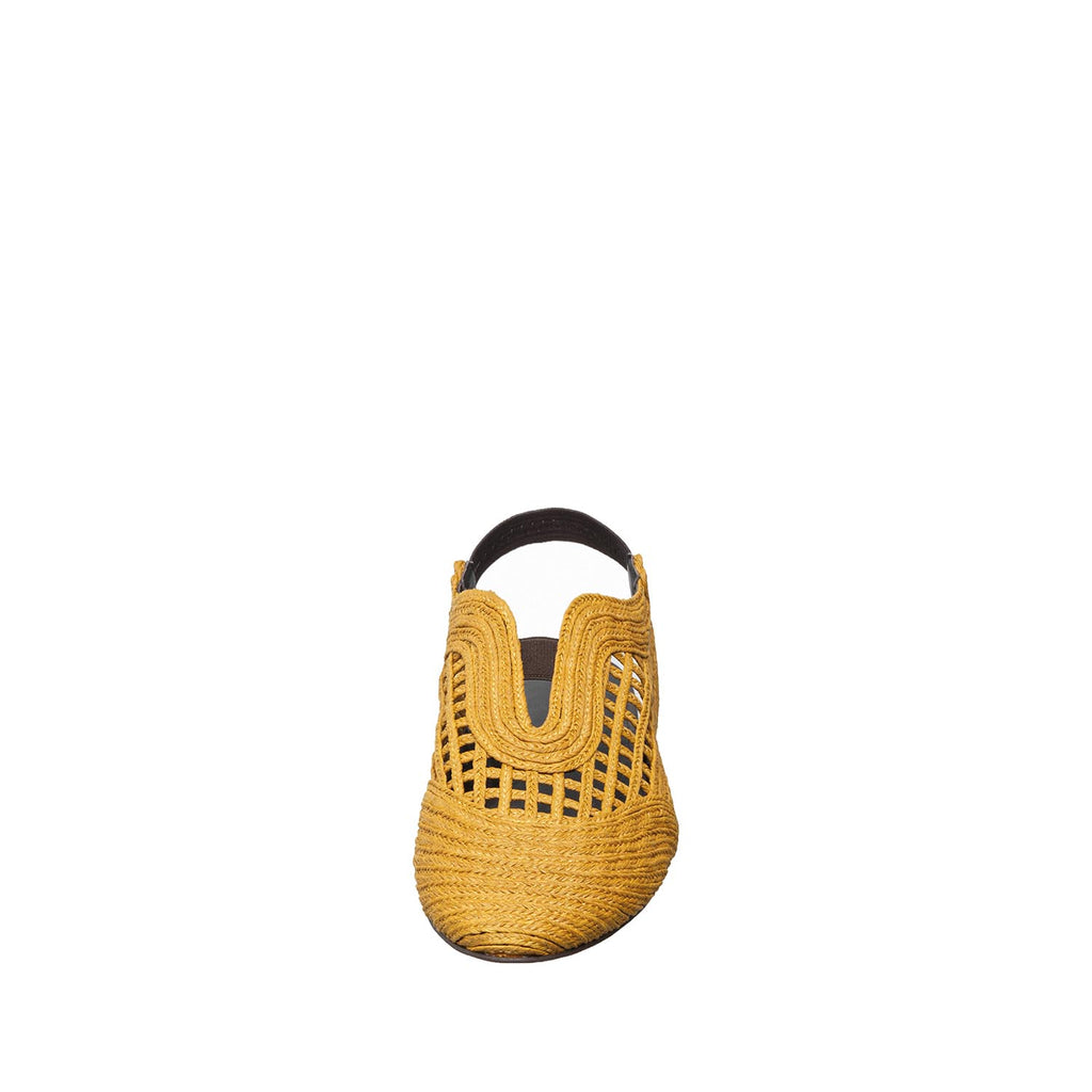 Womens Woven Leather Slingback Flats Breathable Summer Comfort - Mustard - View 9 | J02 Daisy