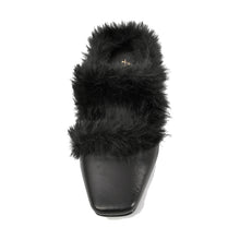 Fur Trim Flat Mules Nappa Leather Slip On - Black - Thumbnail 13 | J11 Anni
