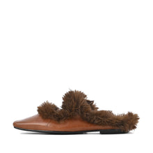 Fur Trim Flat Mules Nappa Leather Slip On - Cognac - Thumbnail 7 | J11 Anni
