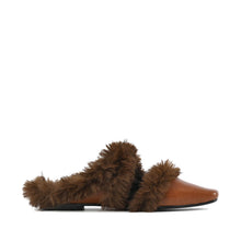 Fur Trim Flat Mules Nappa Leather Slip On - Cognac - Thumbnail 8 | J11 Anni
