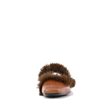 Fur Trim Flat Mules Nappa Leather Slip On - Cognac - Thumbnail 9 | J11 Anni
