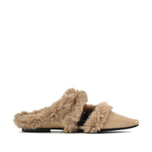 Fur Trim Flat Mules Nappa Leather Slip On - Stone - Thumbnail 13 | J11 Anni
