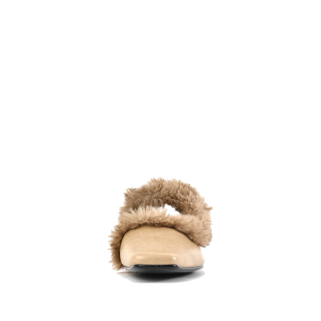 Fur Trim Flat Mules Nappa Leather Slip On - Stone - View 14 | J11 Anni