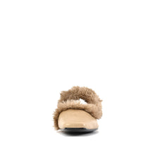 Fur Trim Flat Mules Nappa Leather Slip On - Stone - Thumbnail 14 | J11 Anni
