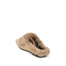 Fur Trim Flat Mules Nappa Leather Slip On - Stone - Thumbnail 15 | J11 Anni
