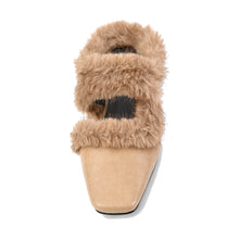 Fur Trim Flat Mules Nappa Leather Slip On - Stone - Thumbnail 7 | J11 Anni
