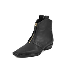 Black Ankle Booties Front Zip Square Toe - Black - Thumbnail 1 | L67 Char
