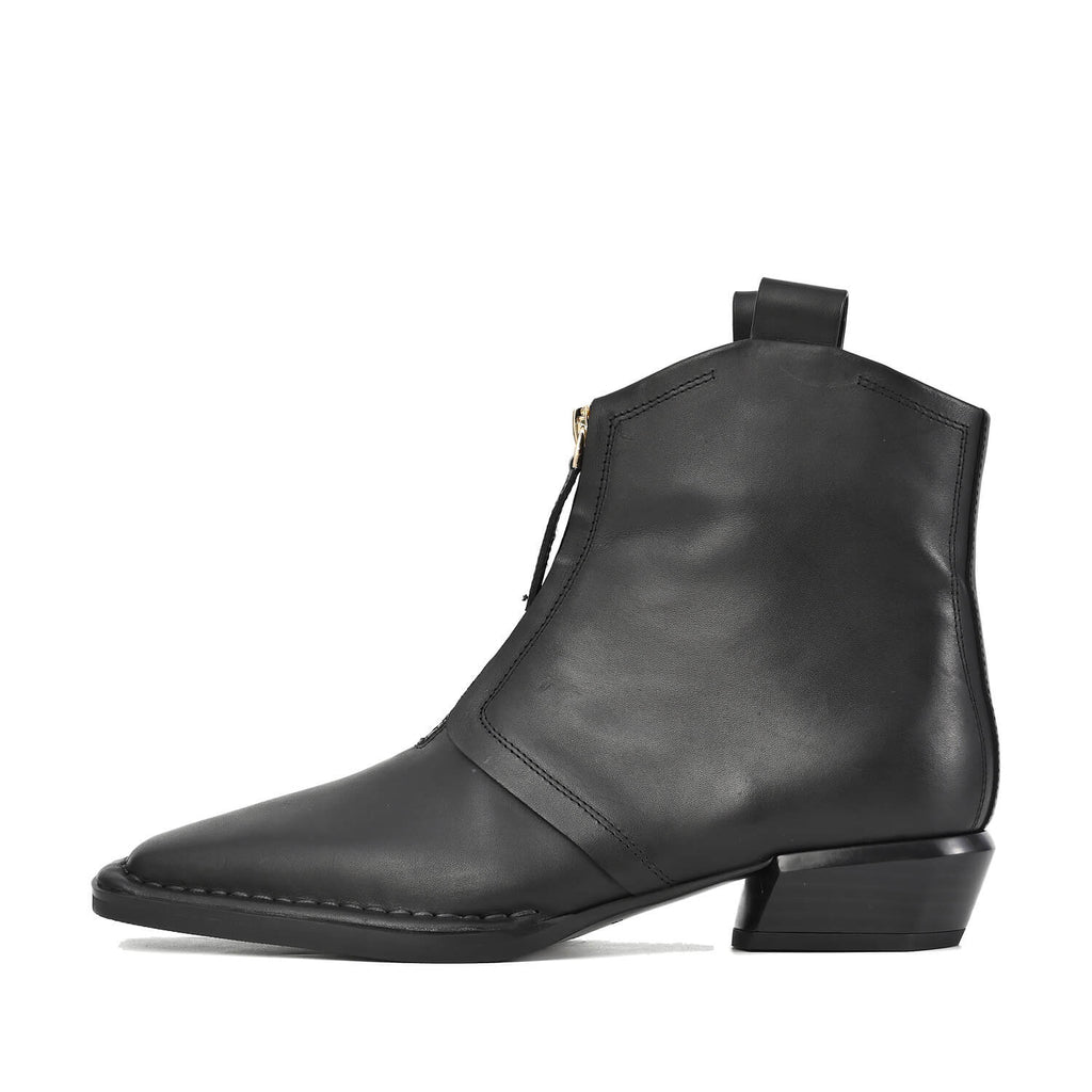 Black Ankle Booties Front Zip Square Toe - Black - View 2 | L67 Char