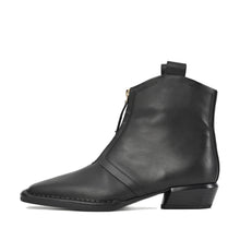 Black Ankle Booties Front Zip Square Toe - Black - Thumbnail 2 | L67 Char
