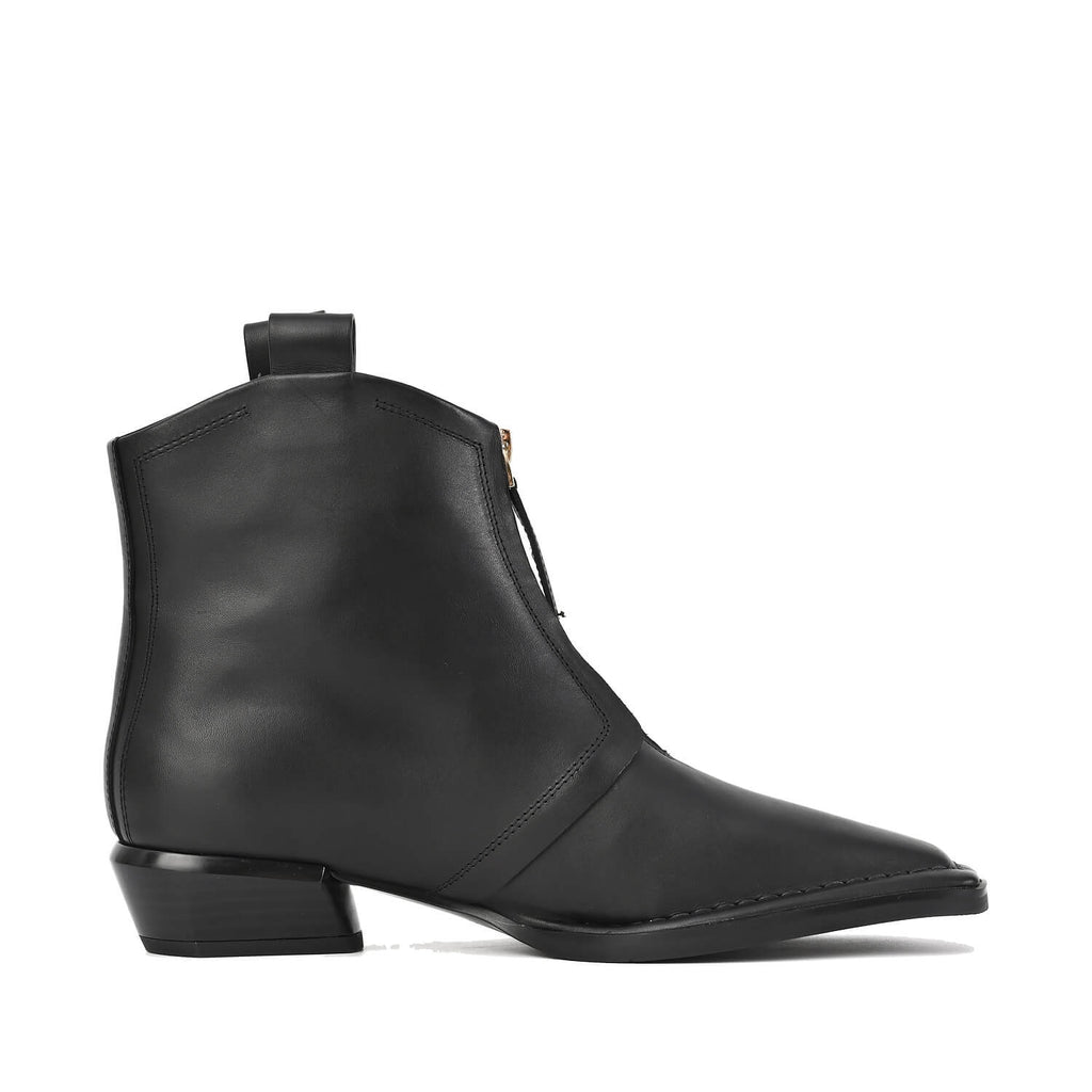 Black Ankle Booties Front Zip Square Toe - Black - View 3 | L67 Char