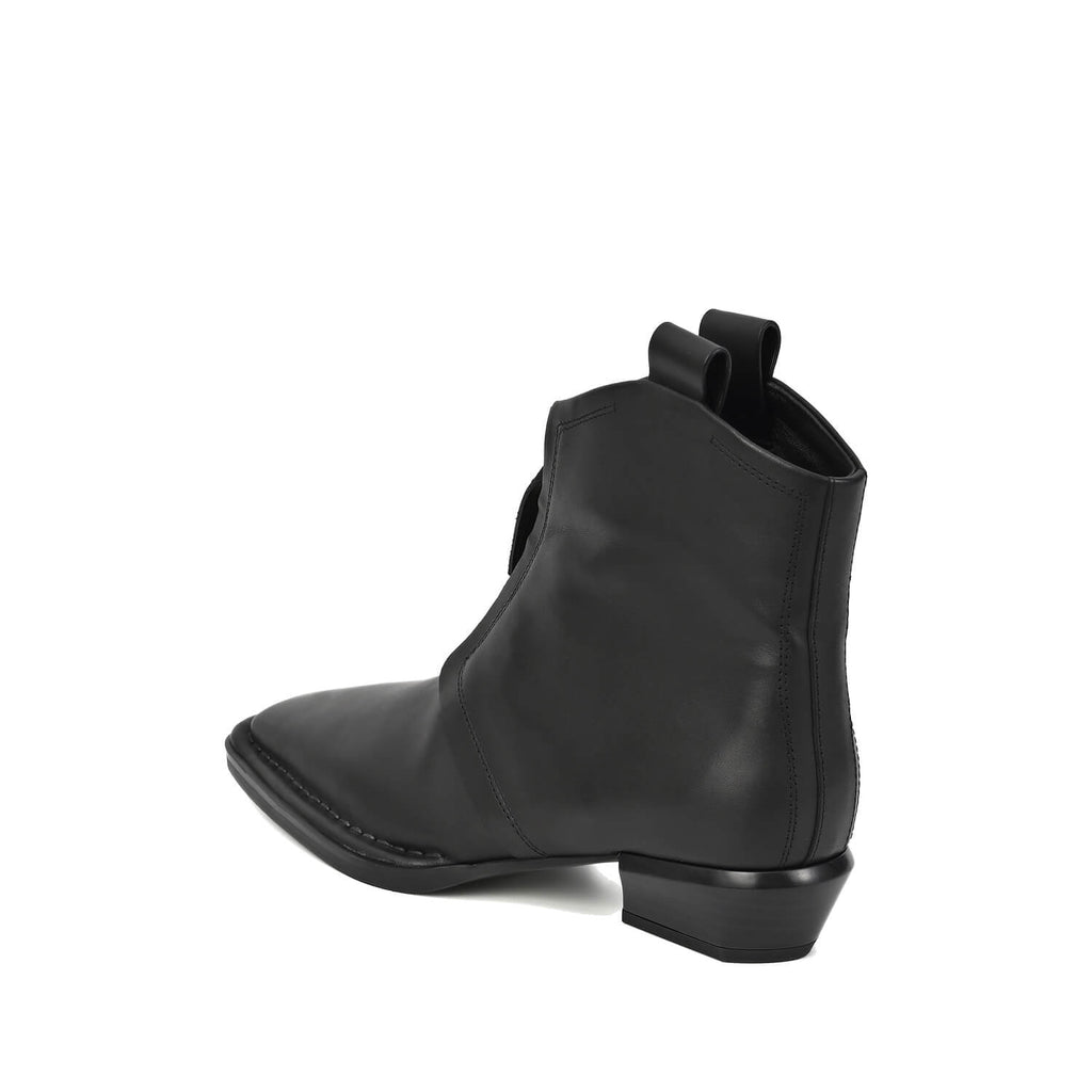 Black Ankle Booties Front Zip Square Toe - Black - View 5 | L67 Char