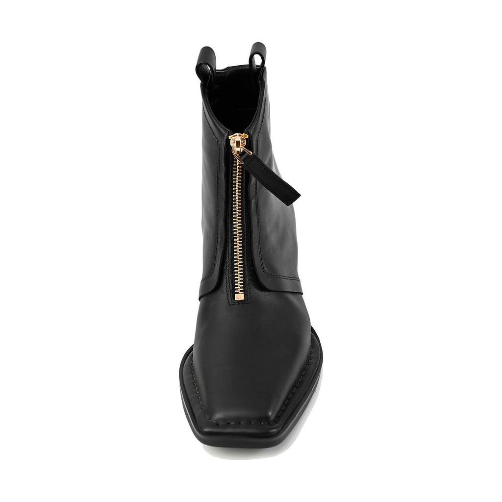Black Ankle Booties Front Zip Square Toe - Black - View 6 | L67 Char